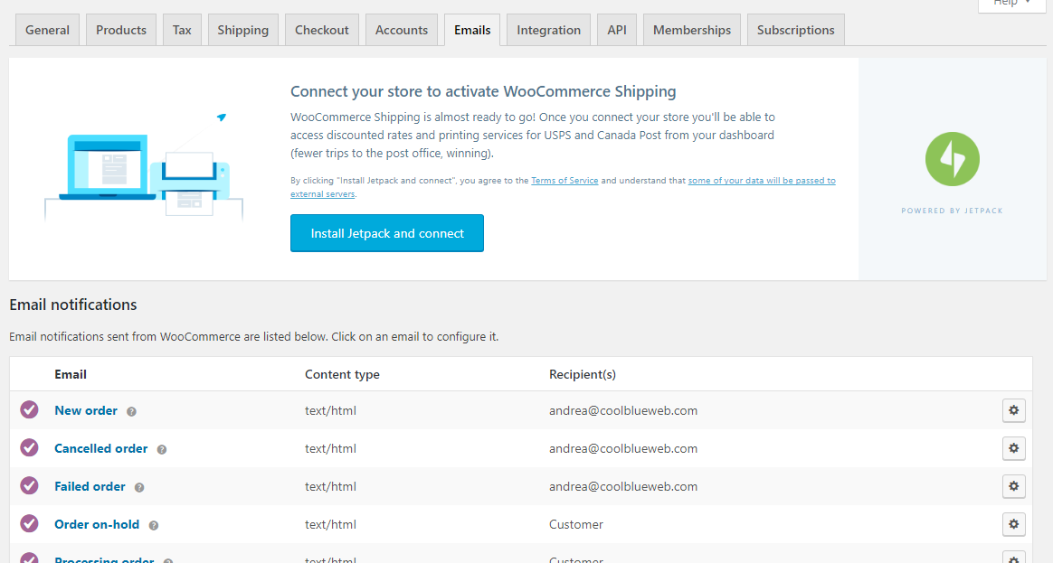 WooCommerce Emails Settings