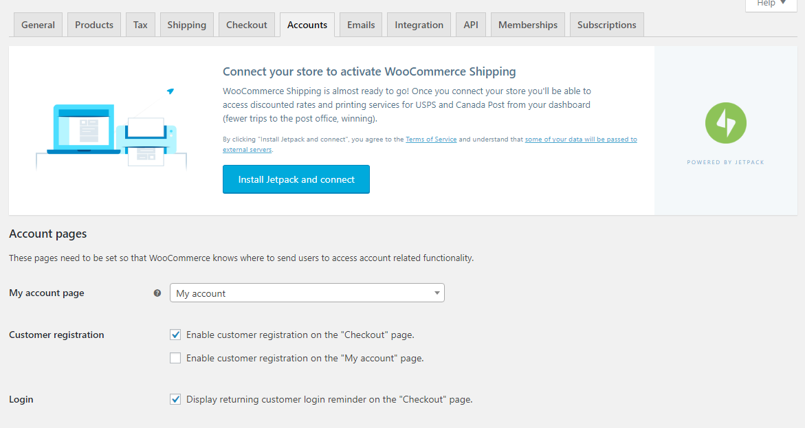 WooCommerce Accounts Settings