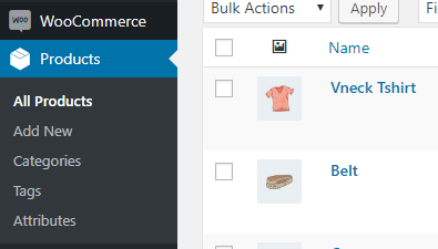 Products WooCommerce Menu