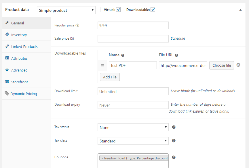 WooCommerce General Product Data Menu