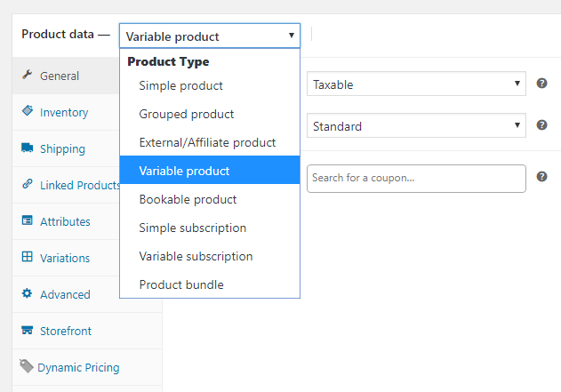 Product Data Variable Product Dropdown