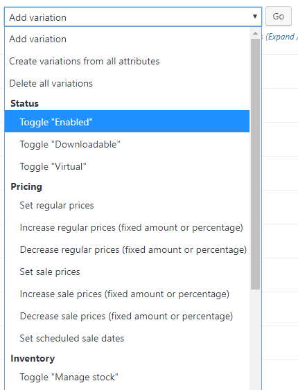 Toggle Enabled in Add Variation