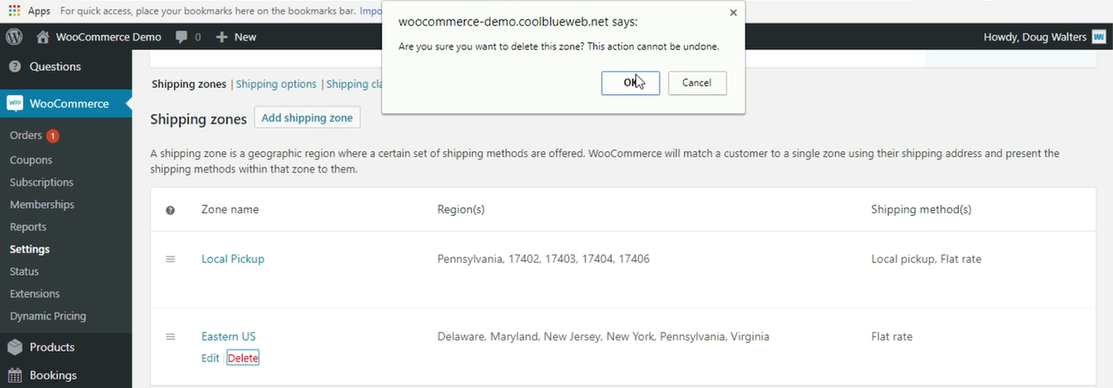WooCommerce Delete Shipping Zone