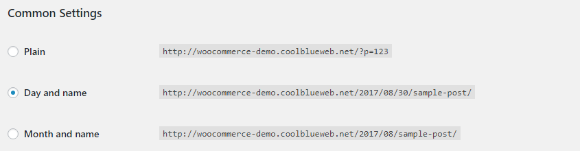 Common Settings Day and Name