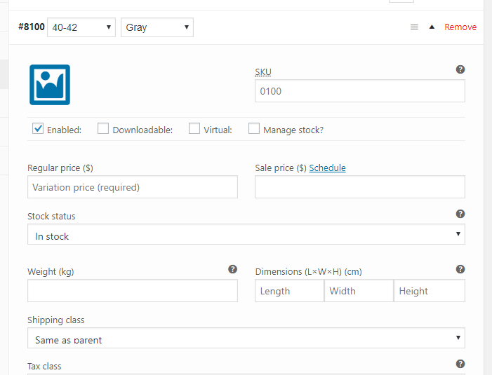 8100 Enabled Size Color