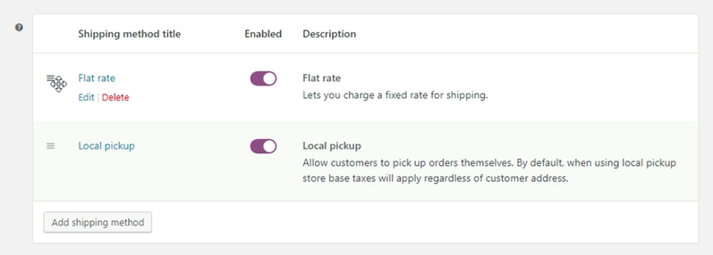 WooCommerce Shipping Methods Menu