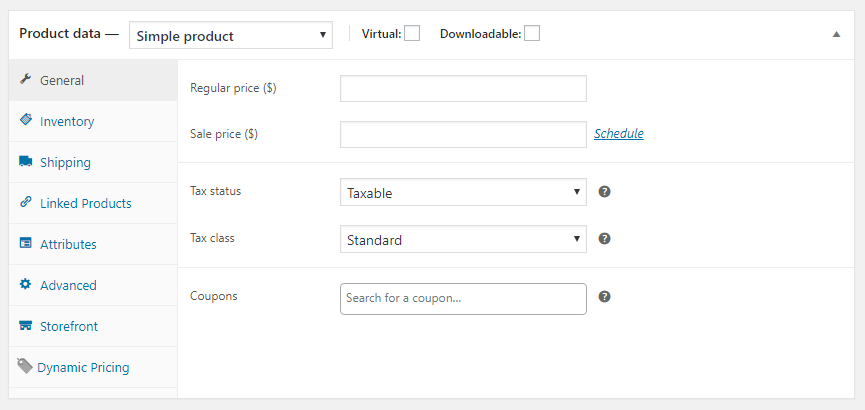 Woo Product Data Simple Product General