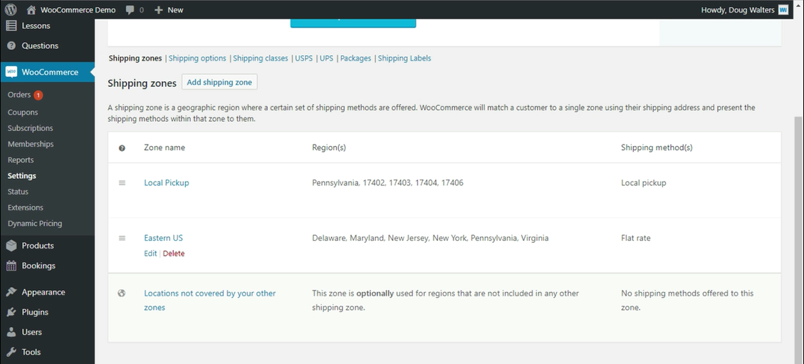 WooCommerce Shipping Zones Menu
