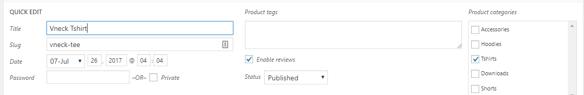 Quick Edit Tags Categories Menu
