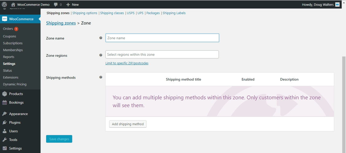 WooCommerce Create New Shipping Zone