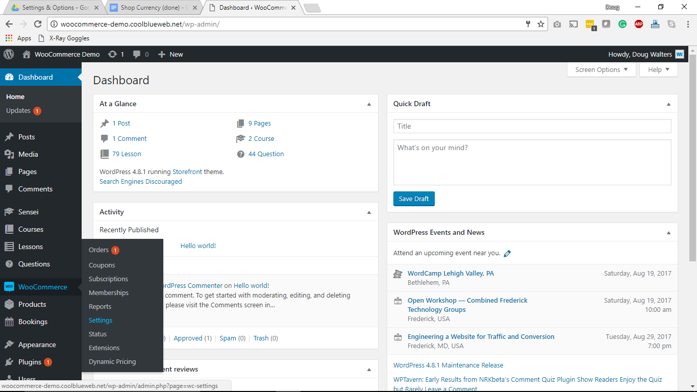 WooCommerce Settings Dashboard Sidebar