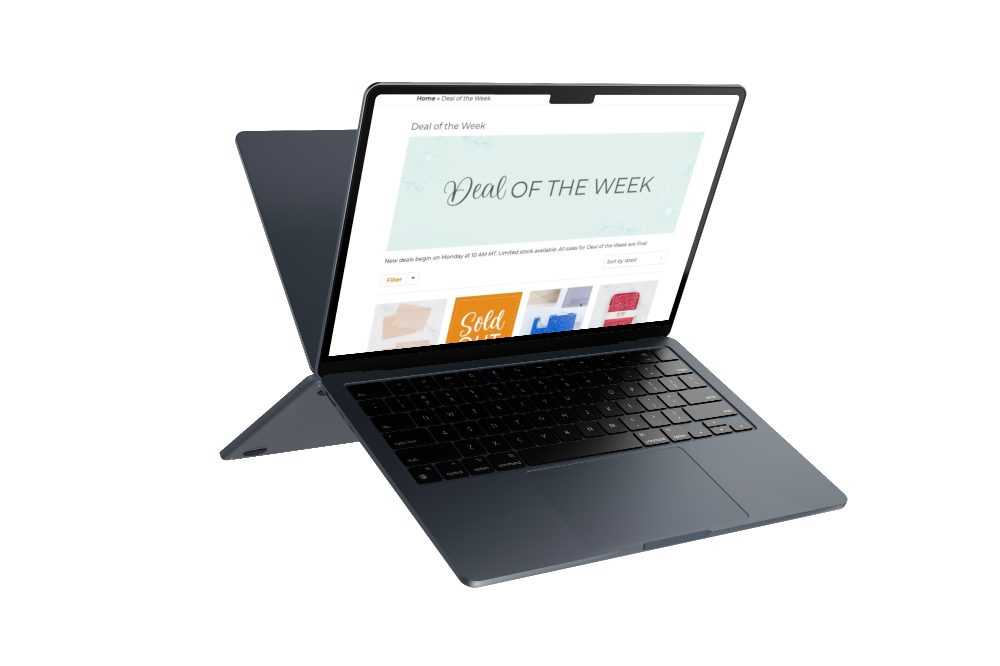 laptop in the airshowing "deal of the week" on kimberbell site