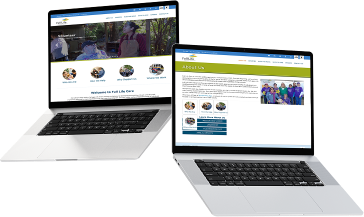photo of two laptops showing the fulllifecare.com website for testimonial