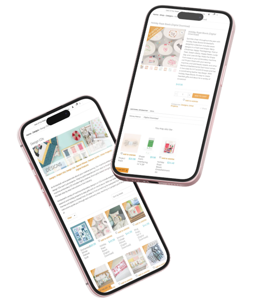 two iphone showing kimberbell website