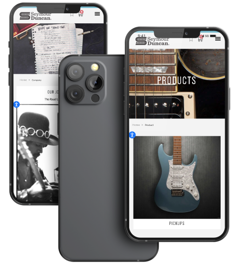 three iphones showing the seymour duncan website