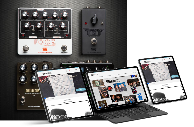 seymour duncan amps and tablet showing their site