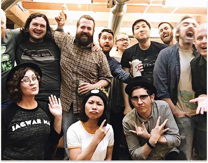 built mighty team acting silly in office 