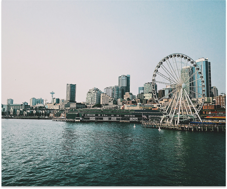 seattle ferris wheel and skyline photo 